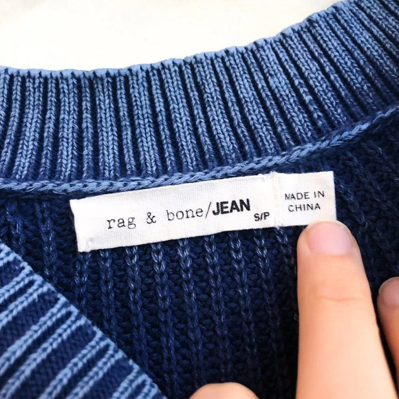 Rag & Bone Navy Cotton Blend Knit Cold Shoulder Navy Crew Neck Sweater FLAWED - Picture 6 of 9